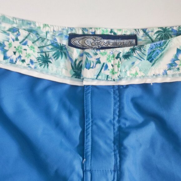 O'Neill beach short muted blue with tropical design women's junior size 7 - Picture 2 of 12